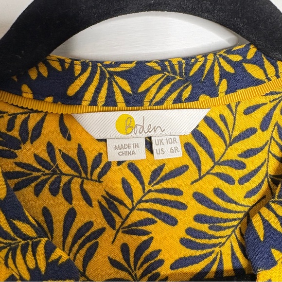 Boden Ariadne Midi Dress Boho Peasant Tie Waist Printed Yellow Navy Blue Size 6 - Picture 8 of 10